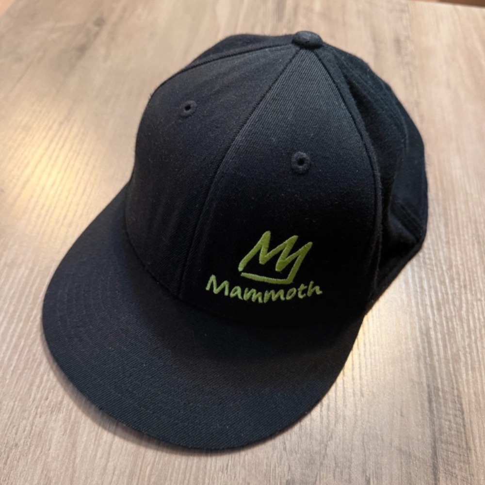 Mammoth Mountain Logo Black Fitted Hat Flat Brim Flexfit Cap 6 7/8 - 7 1/4in